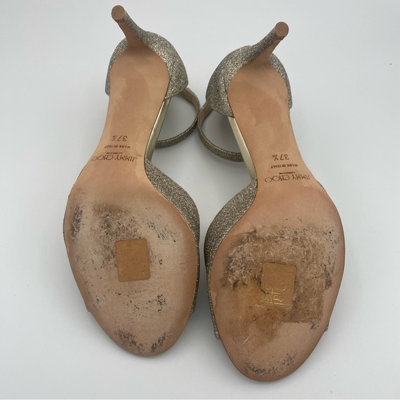 Jimmy Choo Annie Giltter 65mm Ankle Strap Glitter Heel, Size 37.5 - Picture 10 of 17